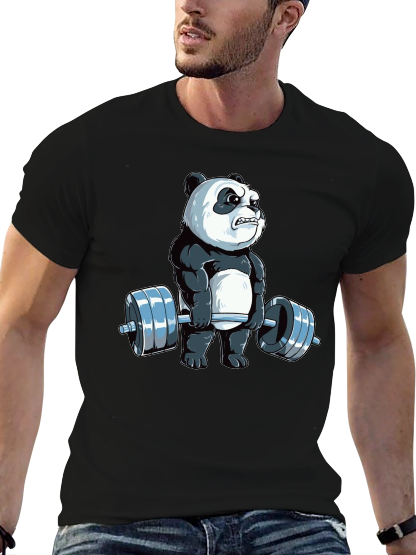 Weightlifting Panda T-Shirt - Black Cotton Tee