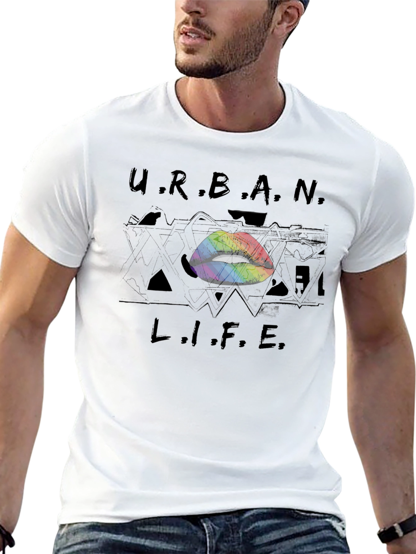 Urban Life Rainbow Lips Graphic T-Shirt