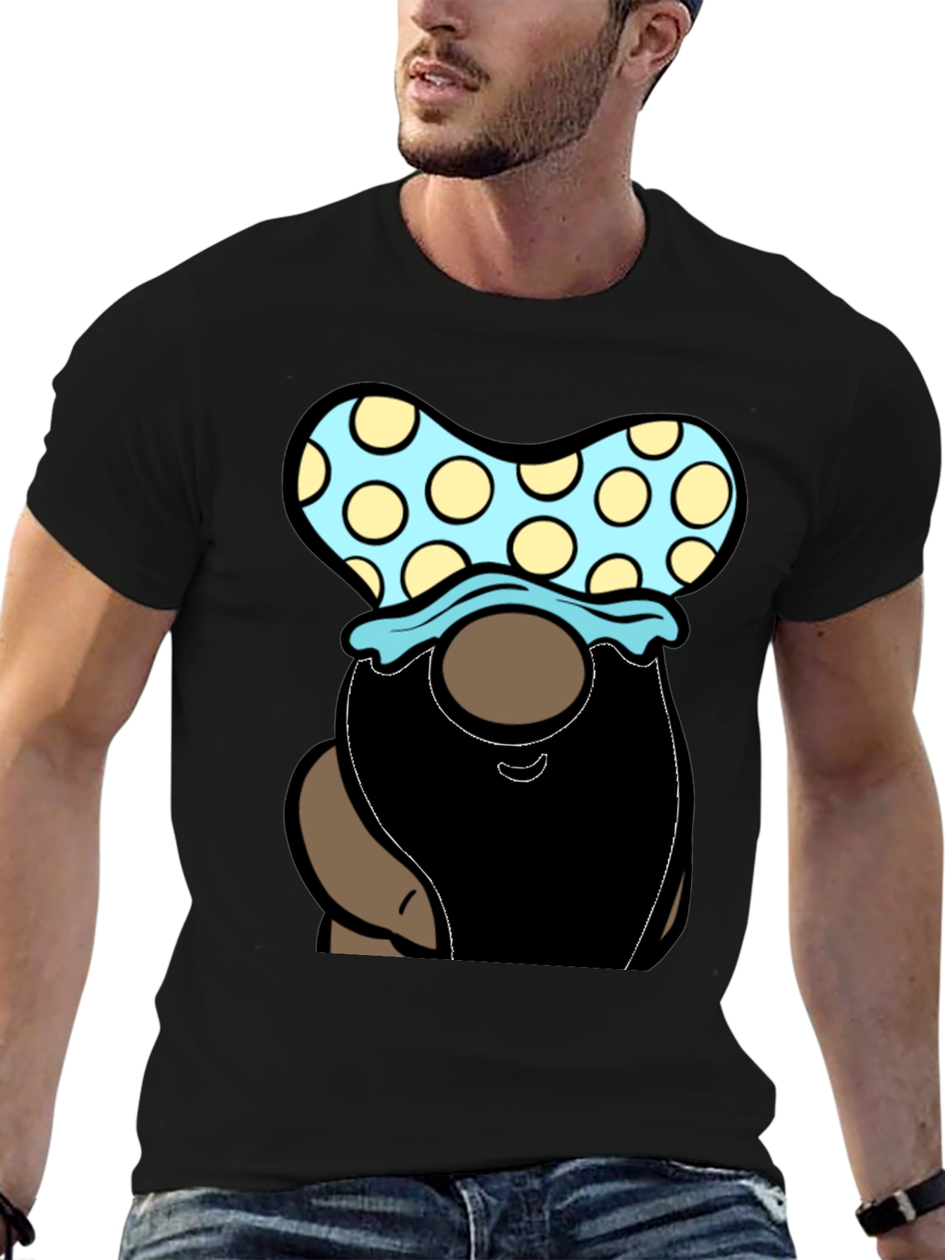 Gnome T-Shirt - Polka Dot Hat Black