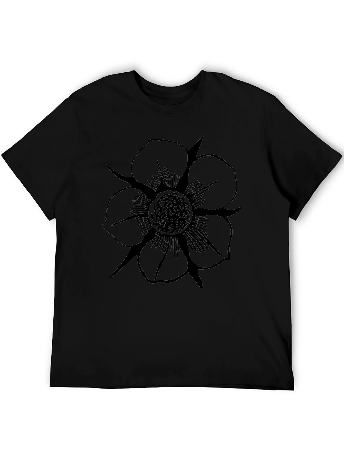 Mens Black T-Shirt with Floral Print