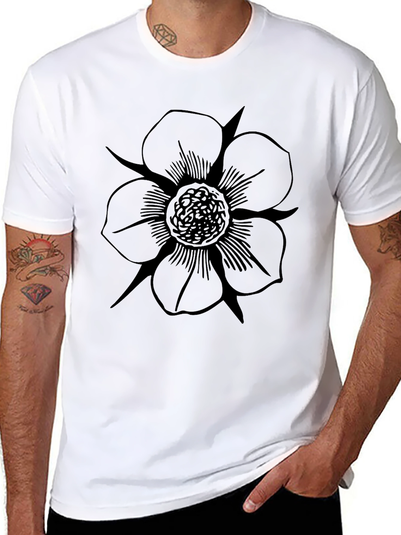 Mens Black T-Shirt with Floral Print