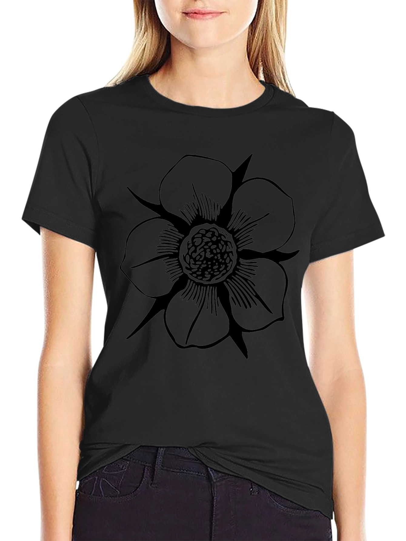 Mens Black T-Shirt with Floral Print