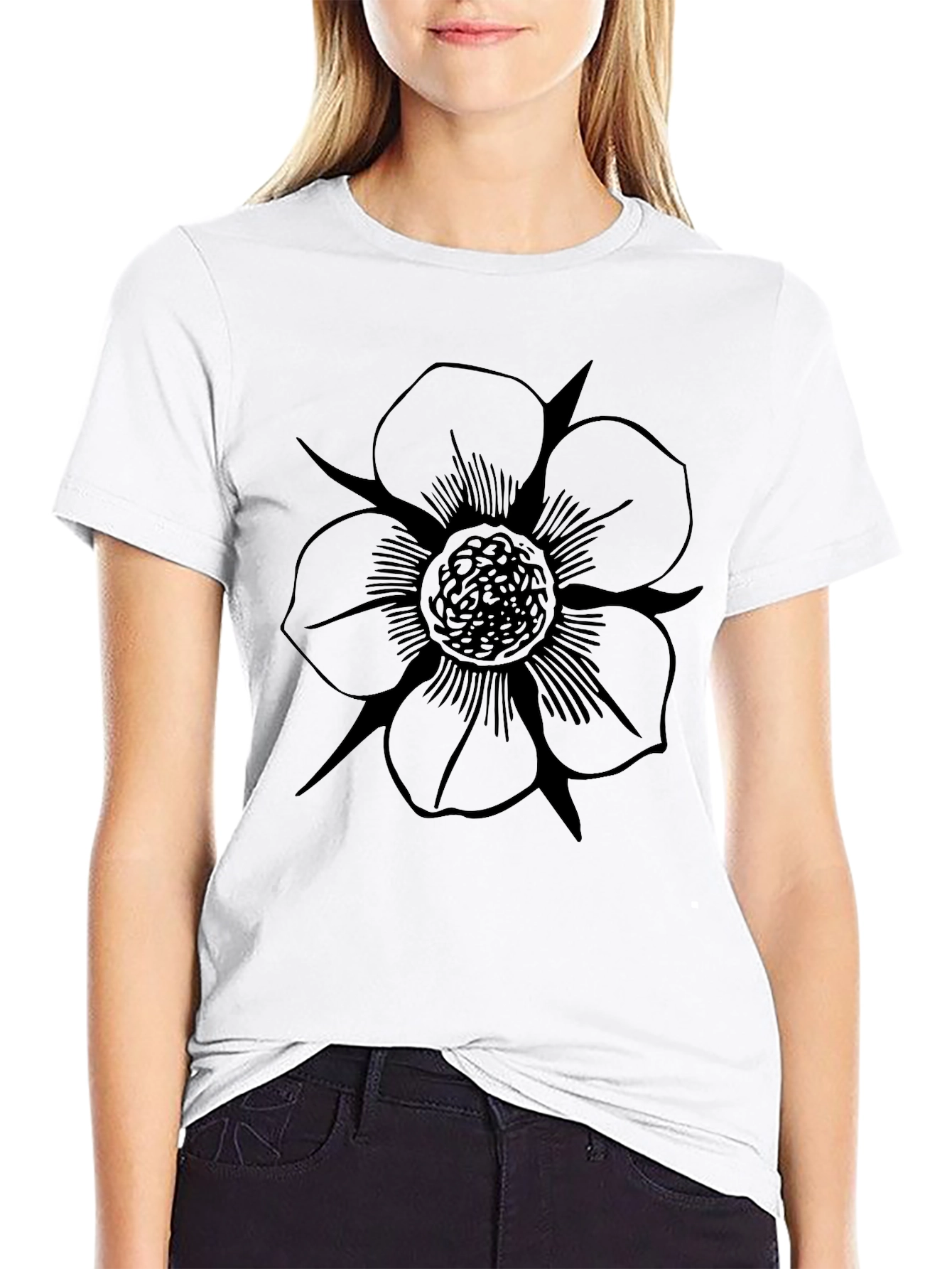 Mens Black T-Shirt with Floral Print
