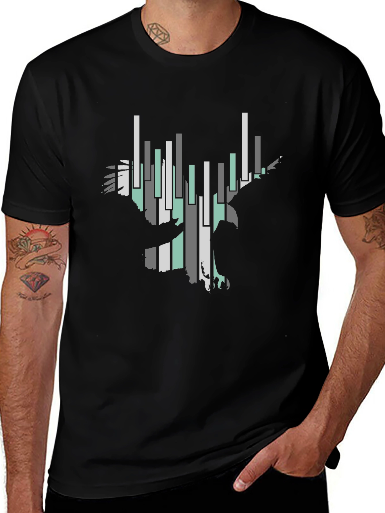 Abstract Eagle Graphic Tee - Black