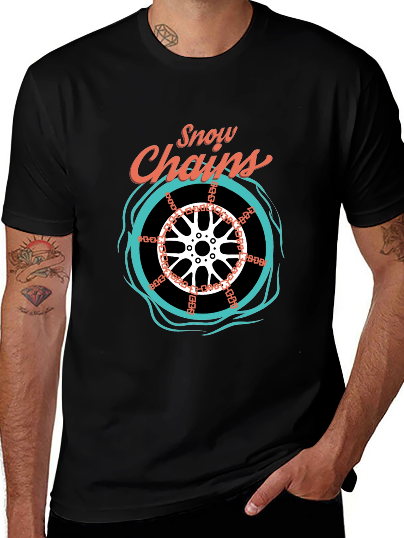 Snow Chains Graphic T-Shirt - Black Cotton Tee