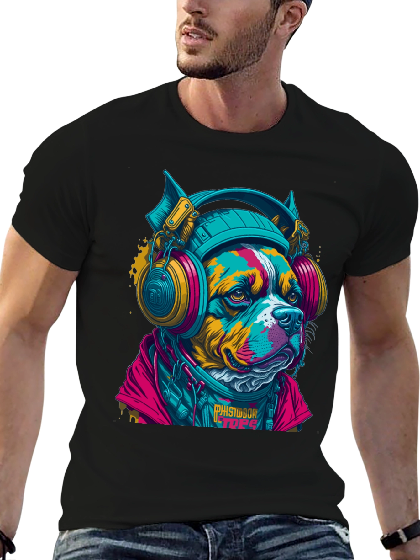 Dog with Headphones Graphic T-Shirt
