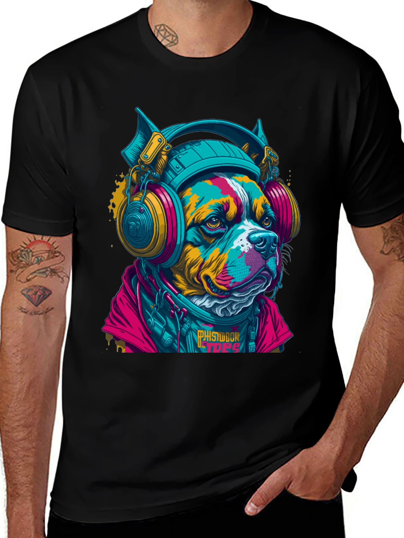 Dog with Headphones Graphic T-Shirt