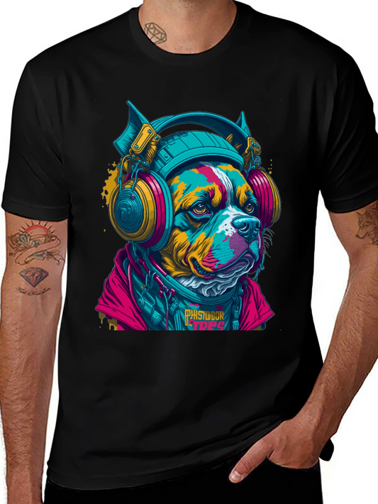 Dog with Headphones Graphic T-Shirt