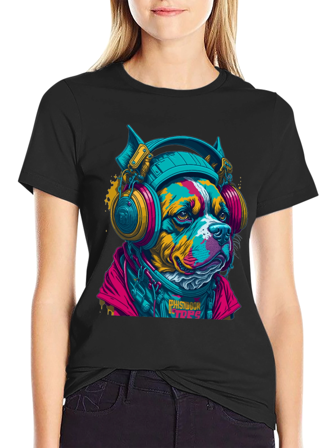 Dog with Headphones Graphic T-Shirt