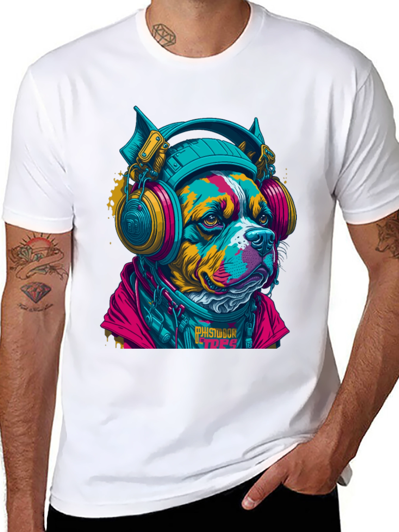 Dog with Headphones Graphic T-Shirt