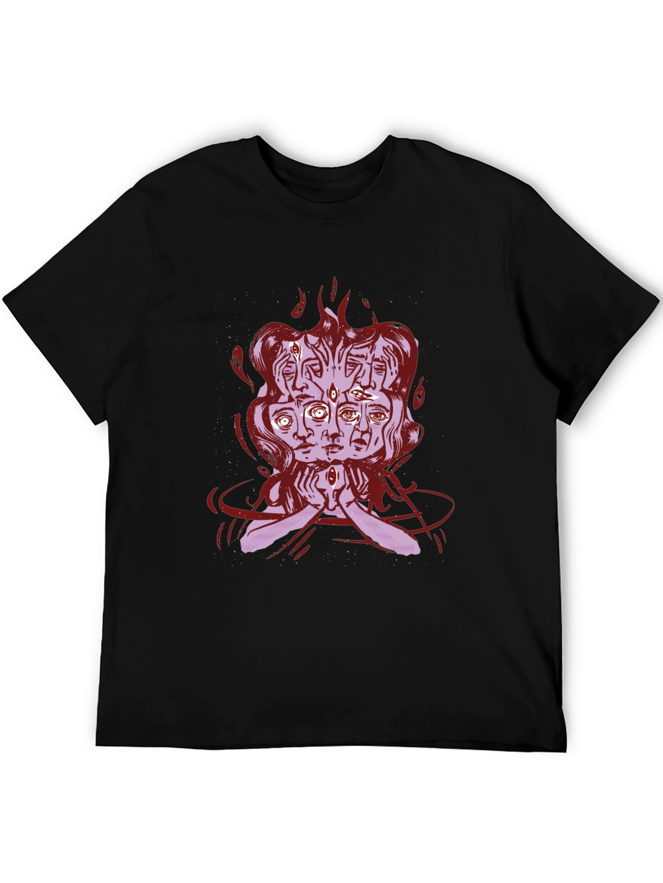 Mystic Faces Graphic Tee - Black Cotton Shirt