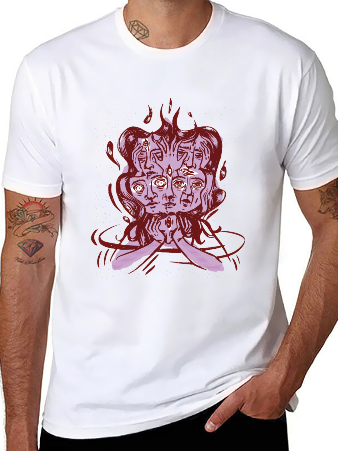Mystic Faces Graphic Tee - Black Cotton Shirt