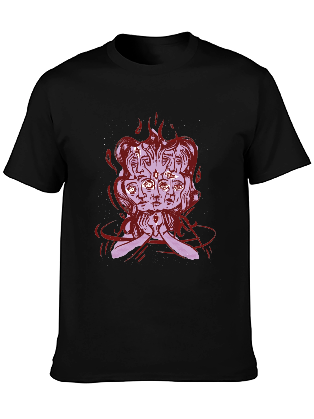 Mystic Faces Graphic Tee - Black Cotton Shirt