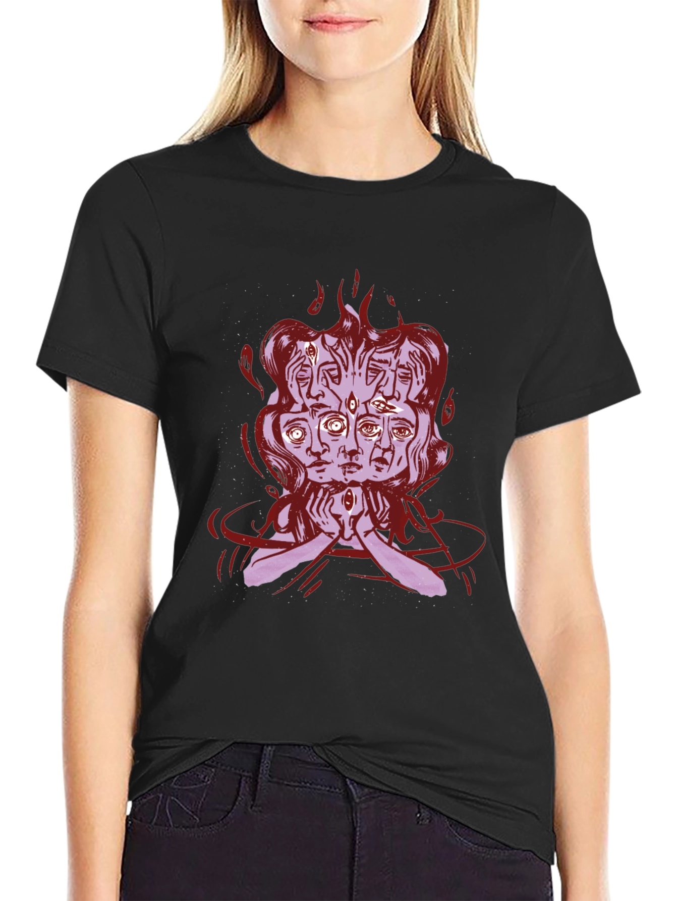 Mystic Faces Graphic Tee - Black Cotton Shirt