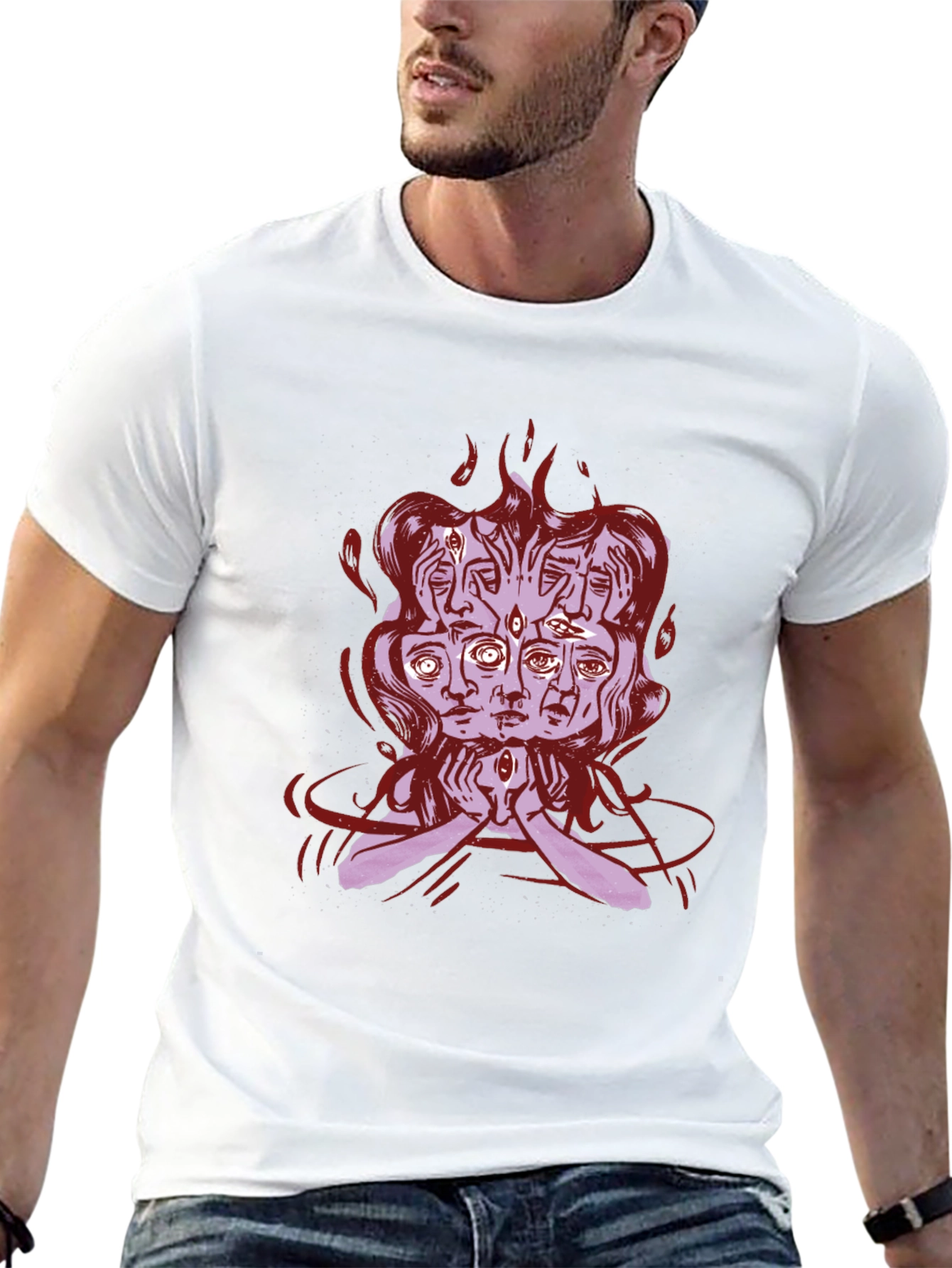 Mystic Faces Graphic Tee - Black Cotton Shirt