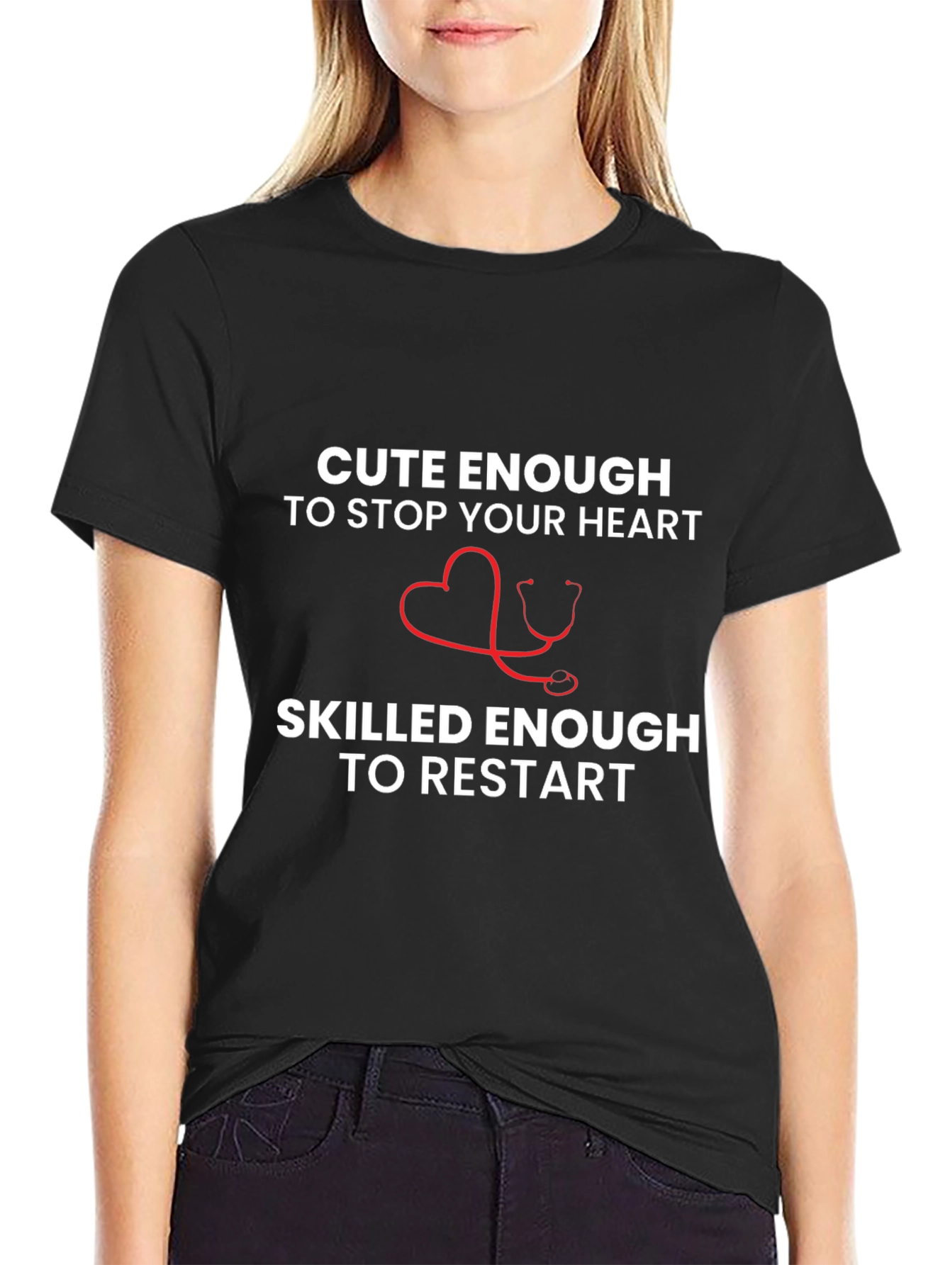 Cute Enough Nurse Heartbeat Stethoscope Graphic T-Shirt