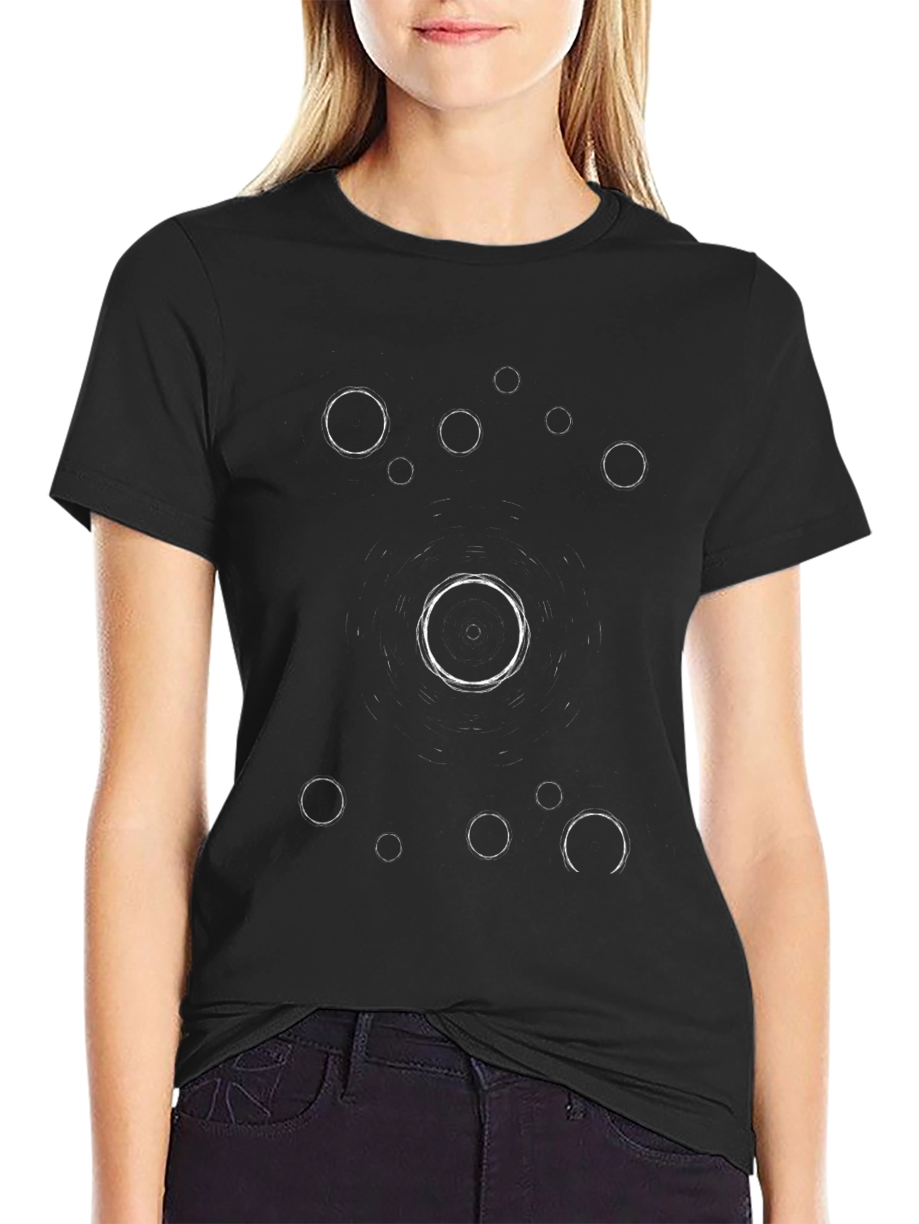 Abstract Circle Design Black Graphic Tee