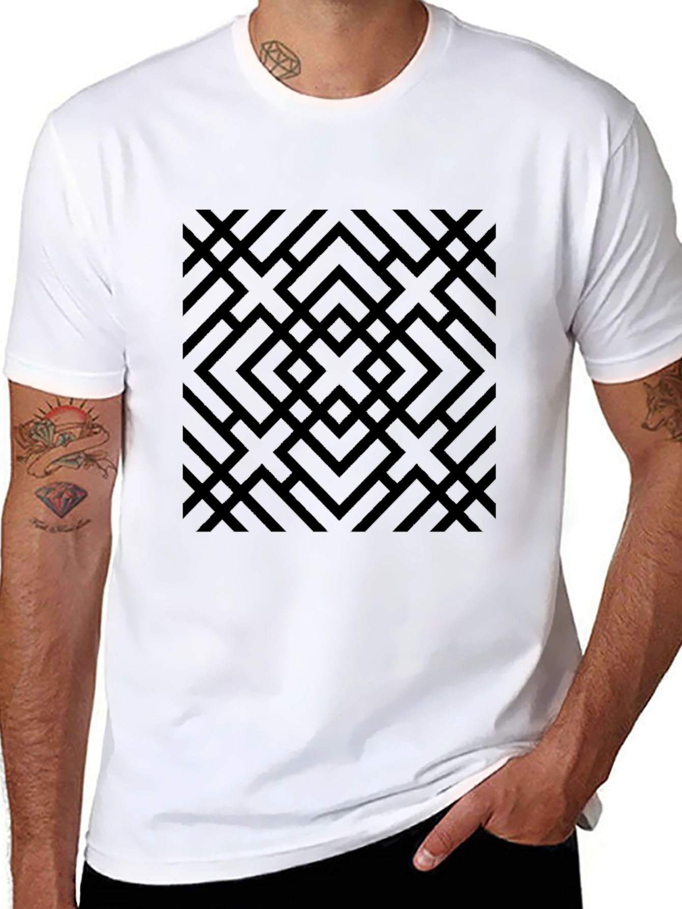 Abstract Geometric Patterned Black T-Shirt