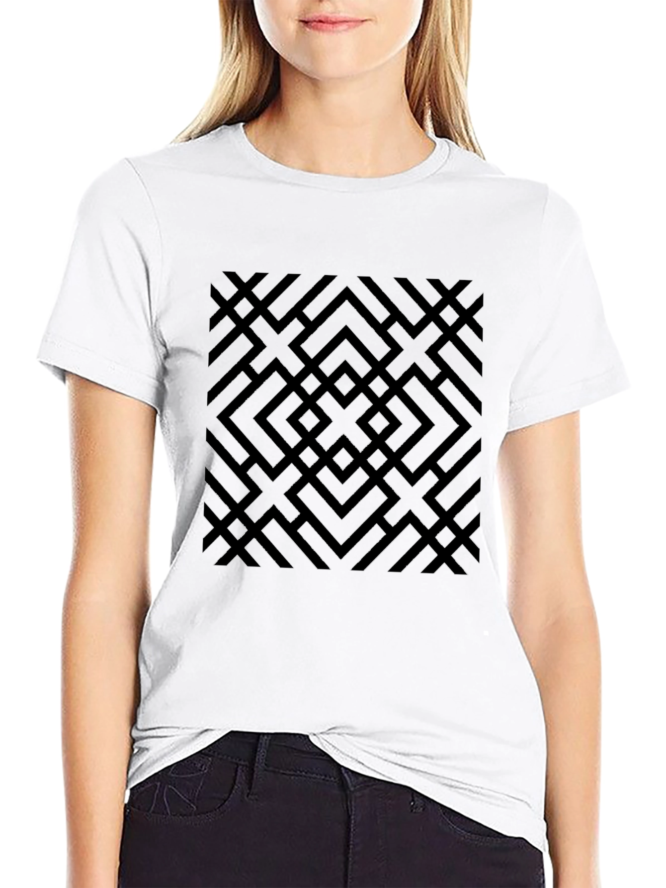Abstract Geometric Patterned Black T-Shirt
