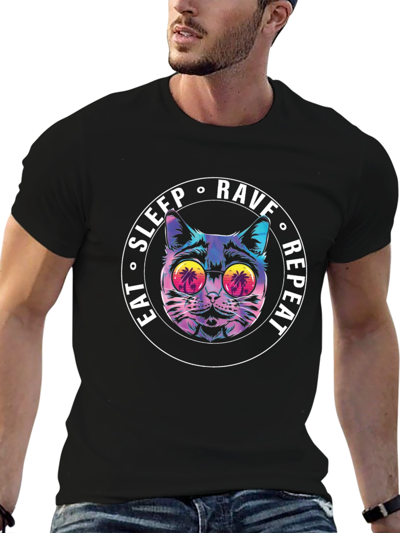 Eat Sleep Rave Repeat Cat T-Shirt