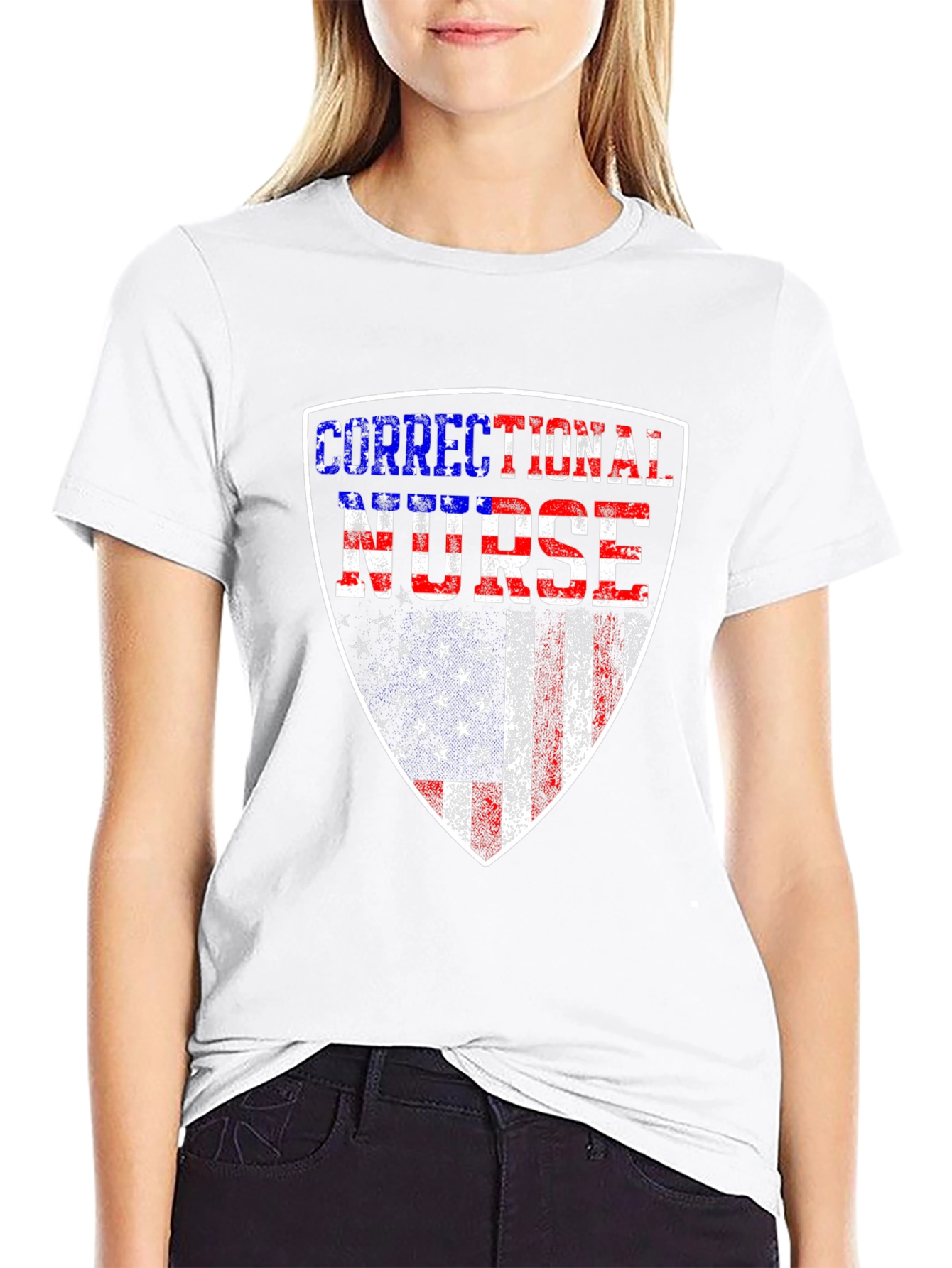 Correctional Nurse American Flag Shield T-Shirt