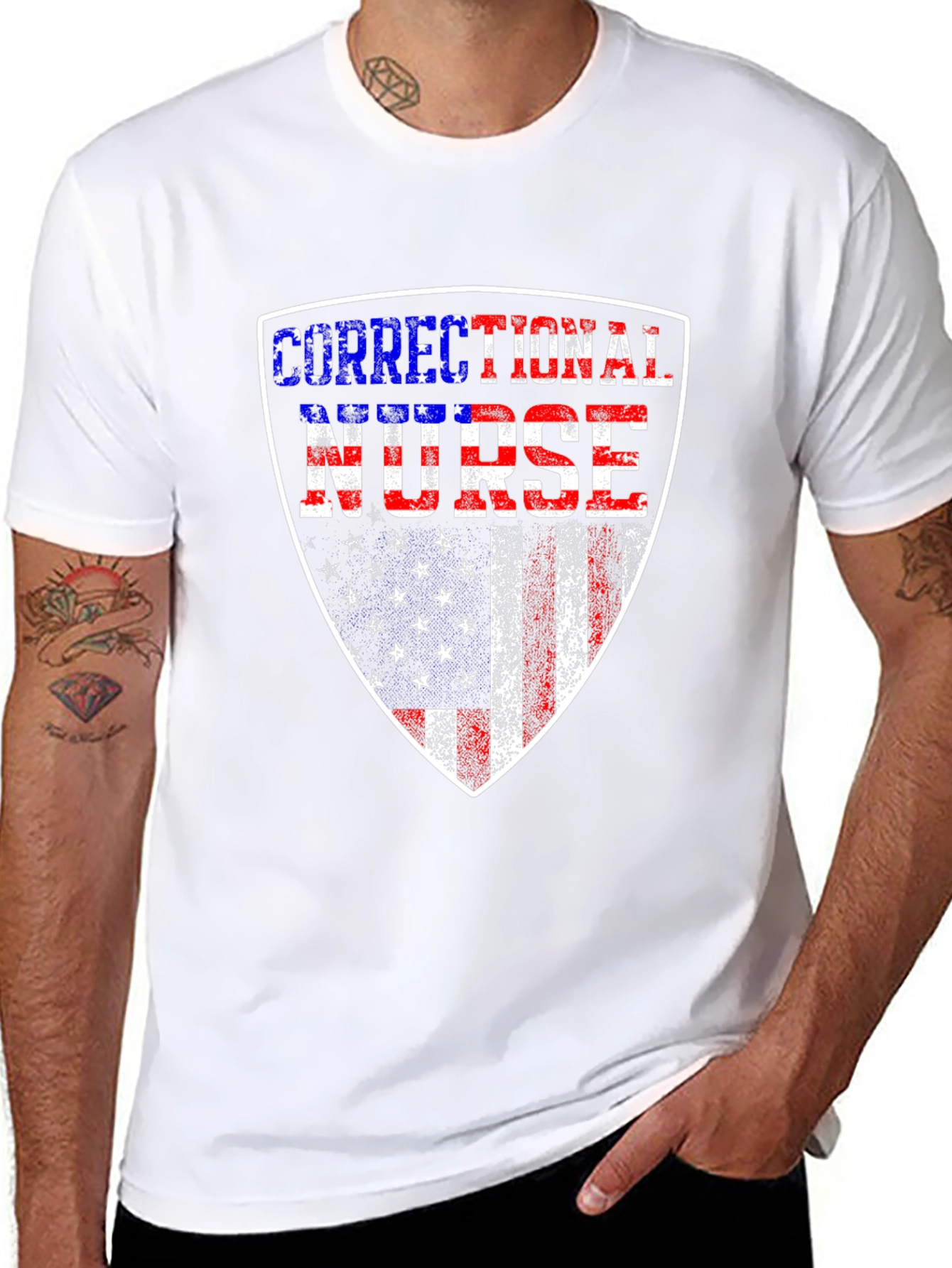 Correctional Nurse American Flag Shield T-Shirt