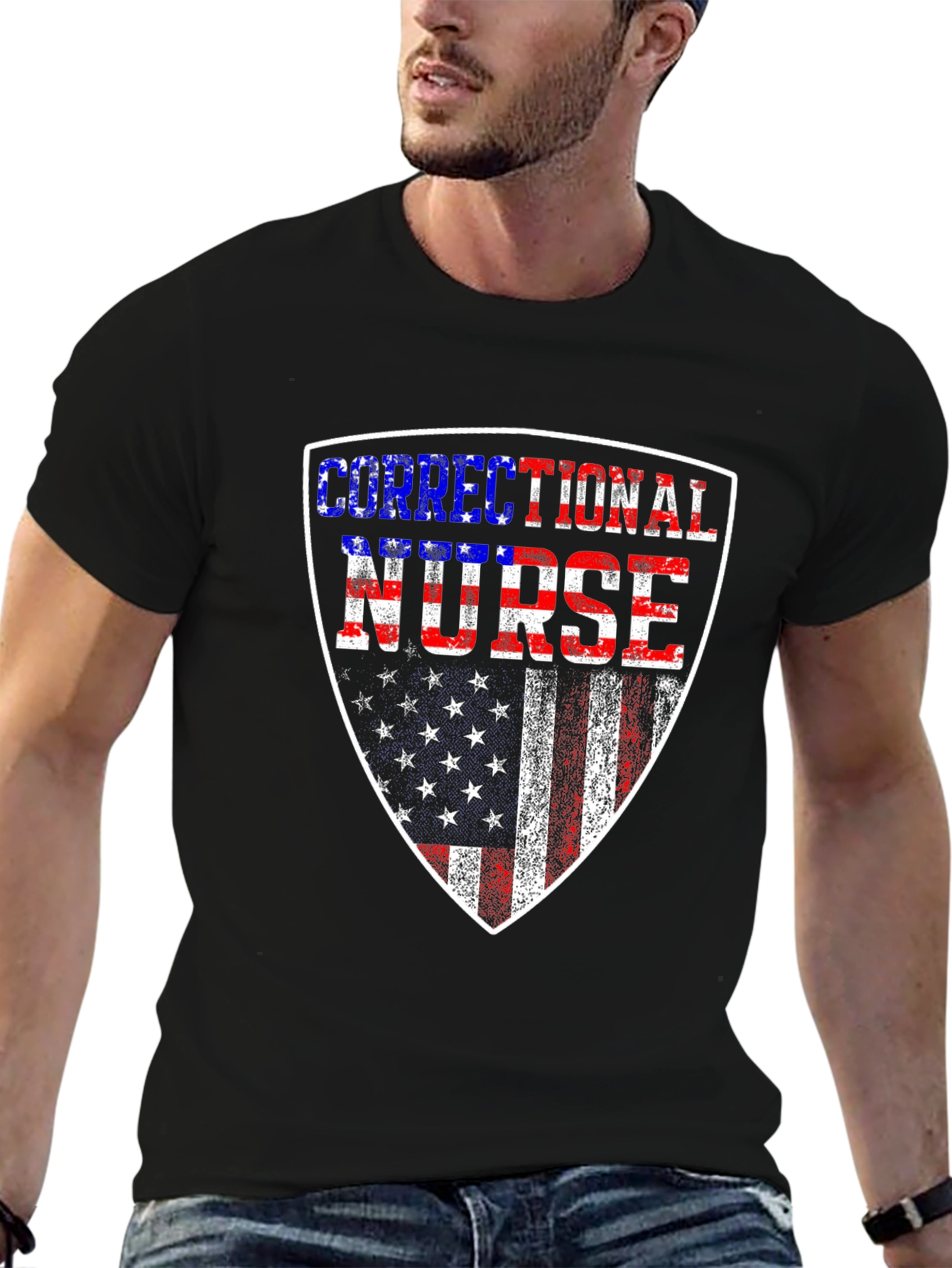 Correctional Nurse American Flag Shield T-Shirt