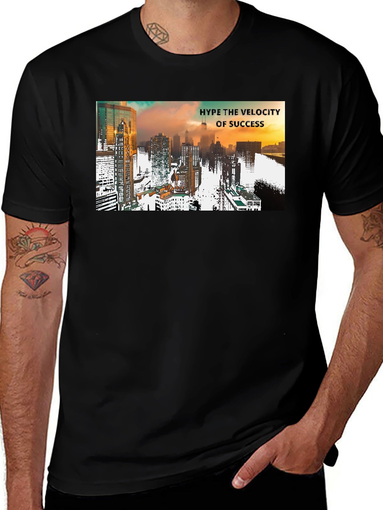 Hype Velocity of Success Cityscape Black T-Shirt