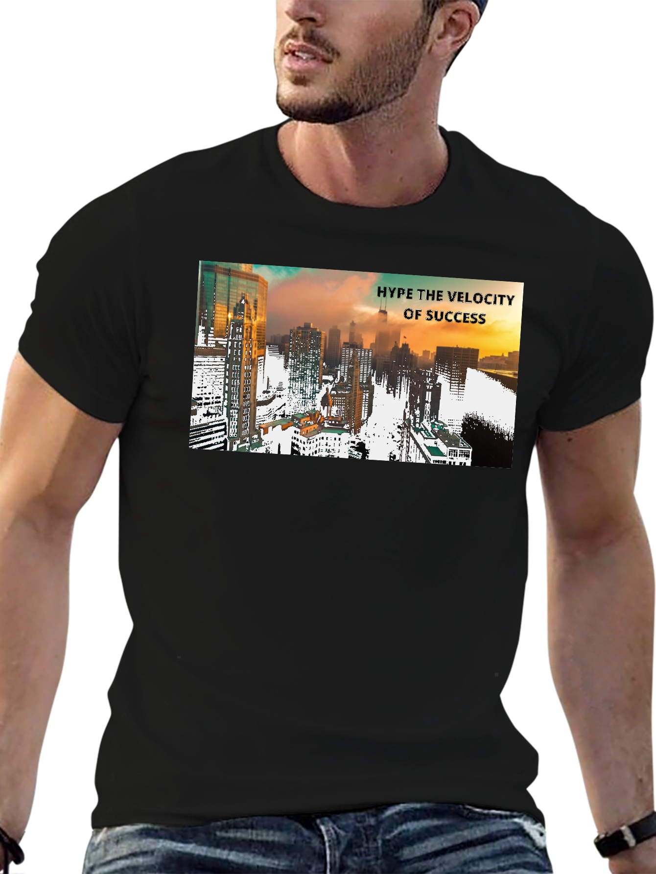 Hype Velocity of Success Cityscape Black T-Shirt