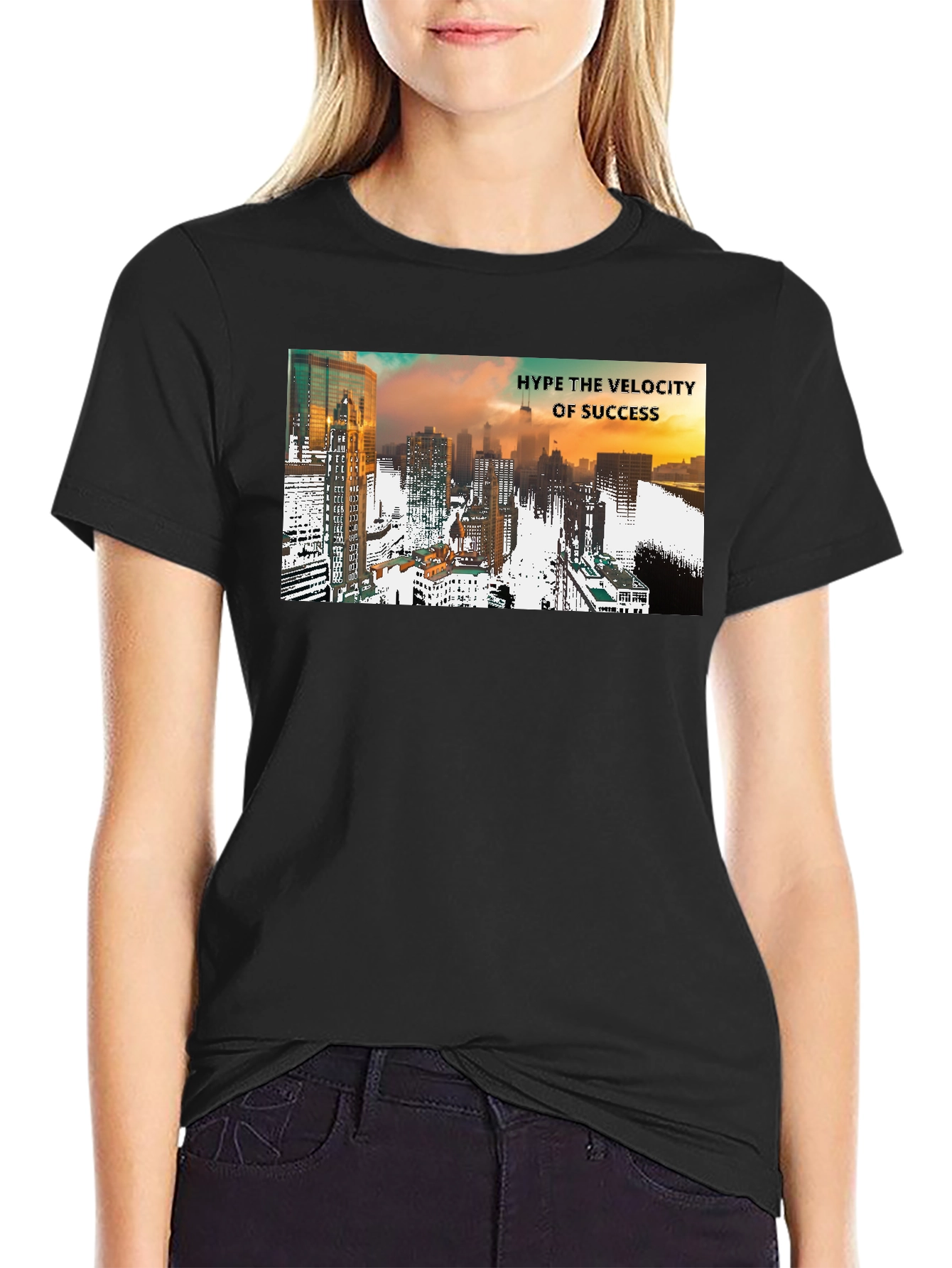 Hype Velocity of Success Cityscape Black T-Shirt