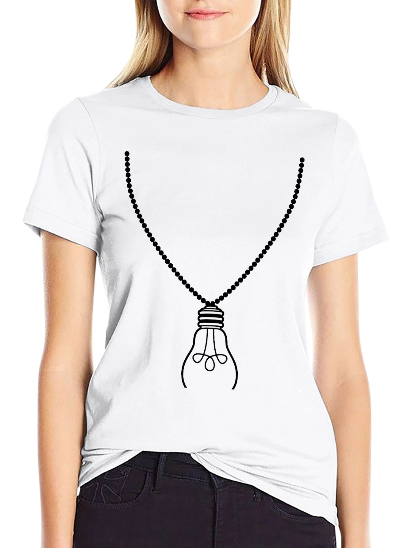 Mens Black Light Bulb Necklace Graphic Tee