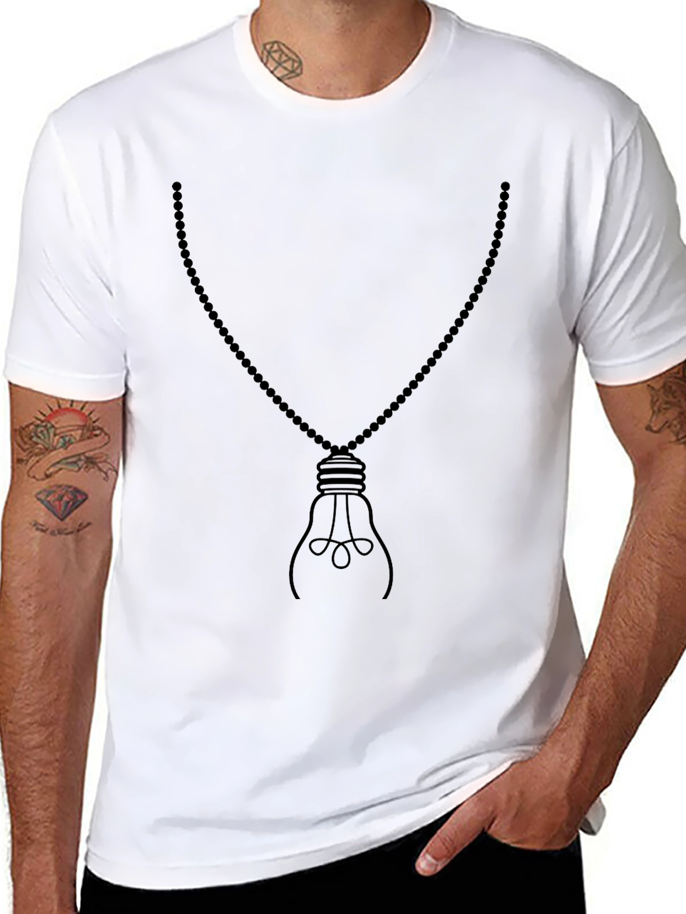 Mens Black Light Bulb Necklace Graphic Tee