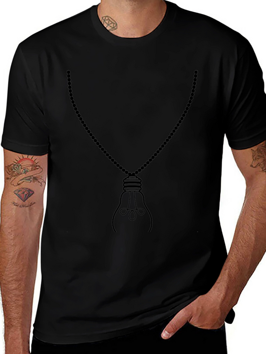 Mens Black Light Bulb Necklace Graphic Tee