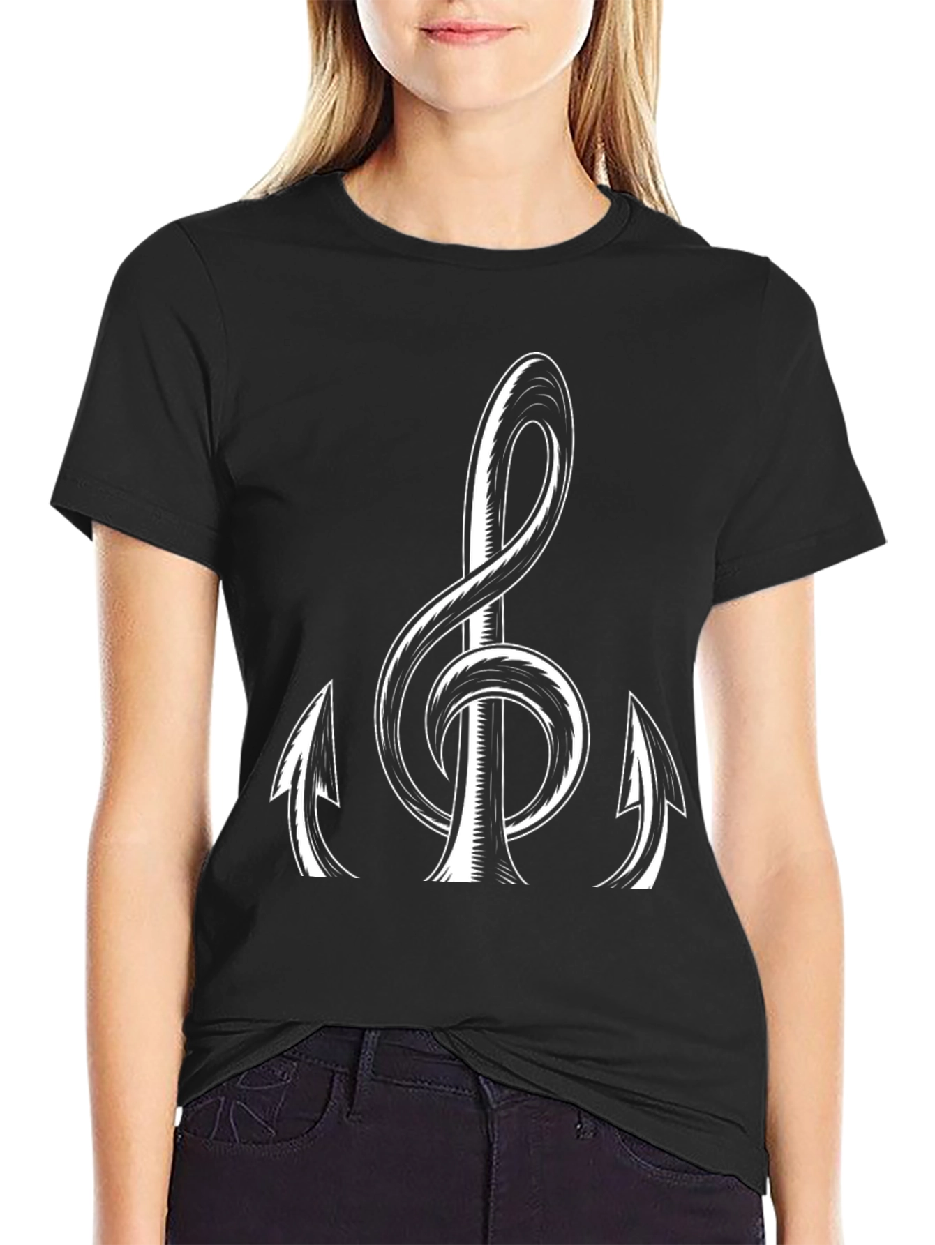 Musical Treble Clef Graphic Tee - Black