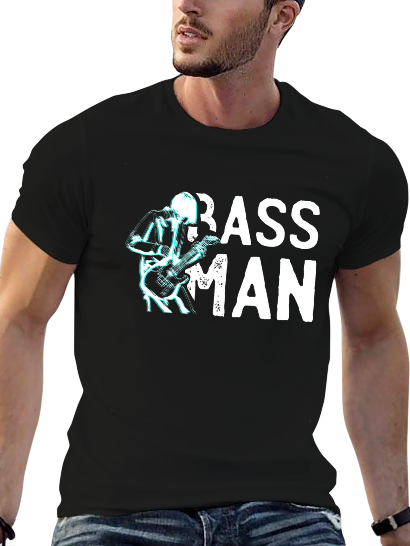 Bass Man Graphic T-Shirt - Black Cotton Tee