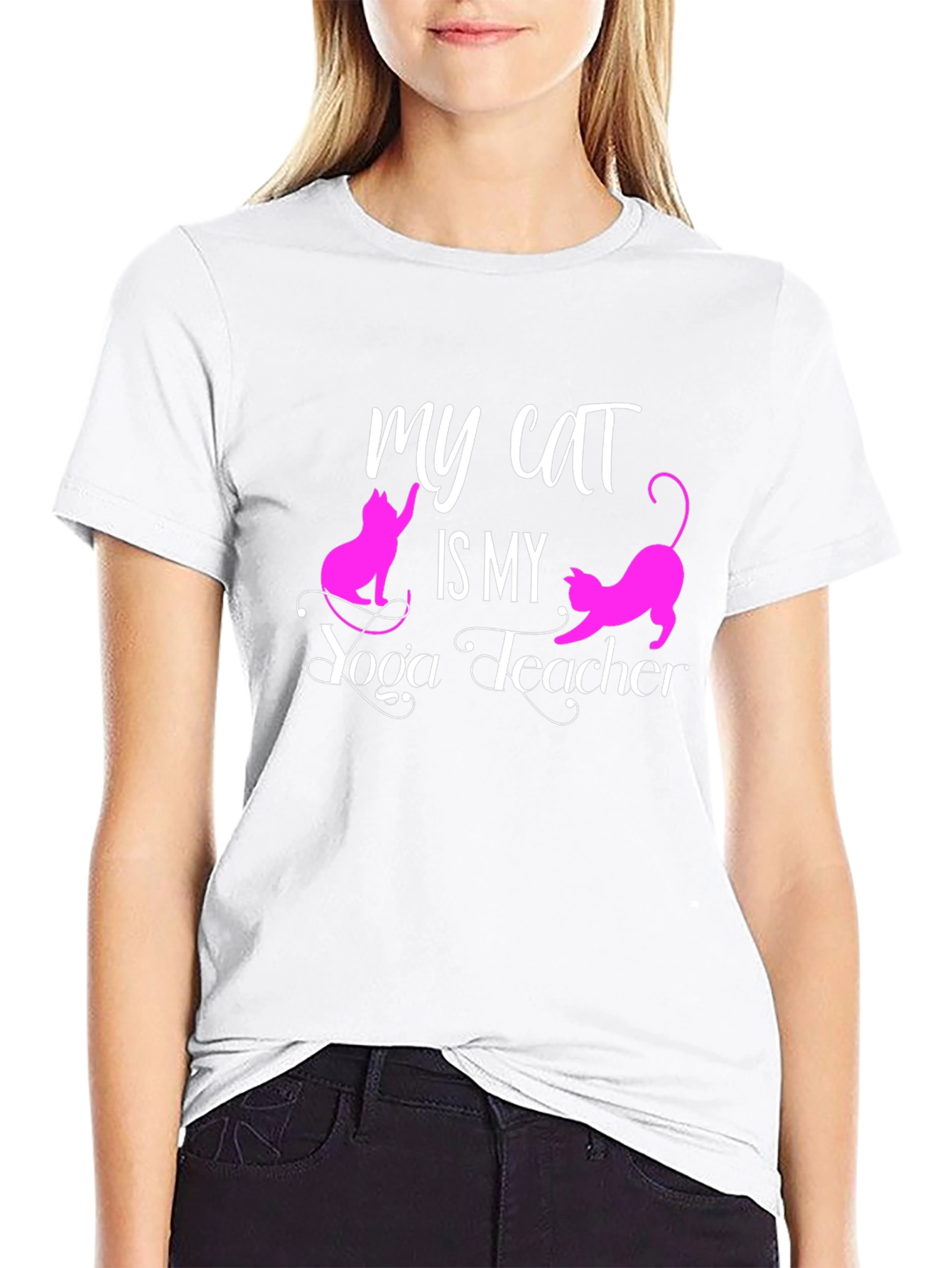My Cat is My Yoga Teacher Black T-Shirt