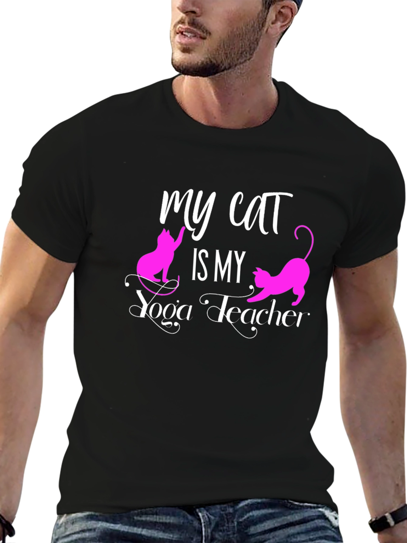 My Cat is My Yoga Teacher Black T-Shirt