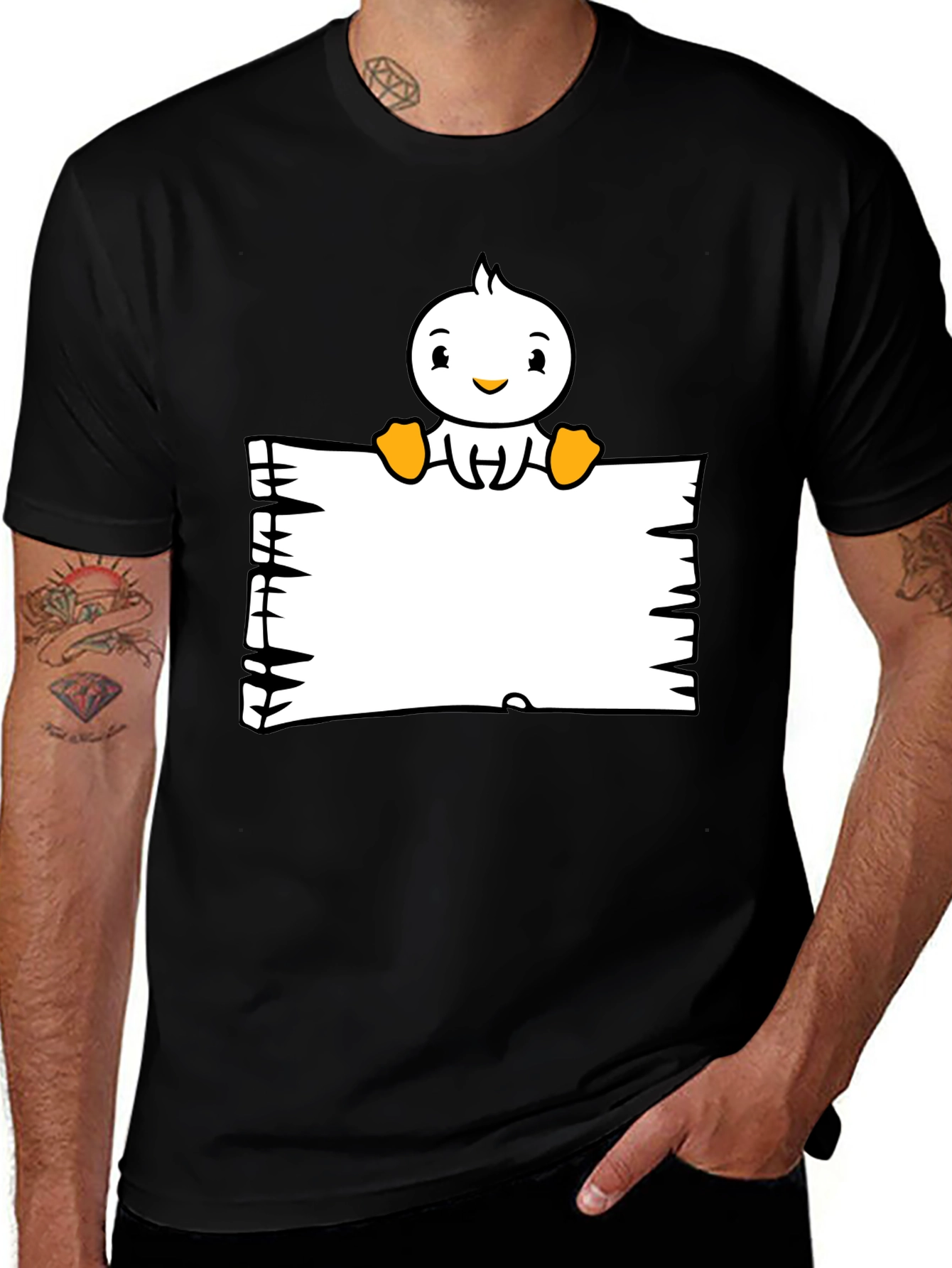 Duck Cartoon Graphic Black T-Shirt