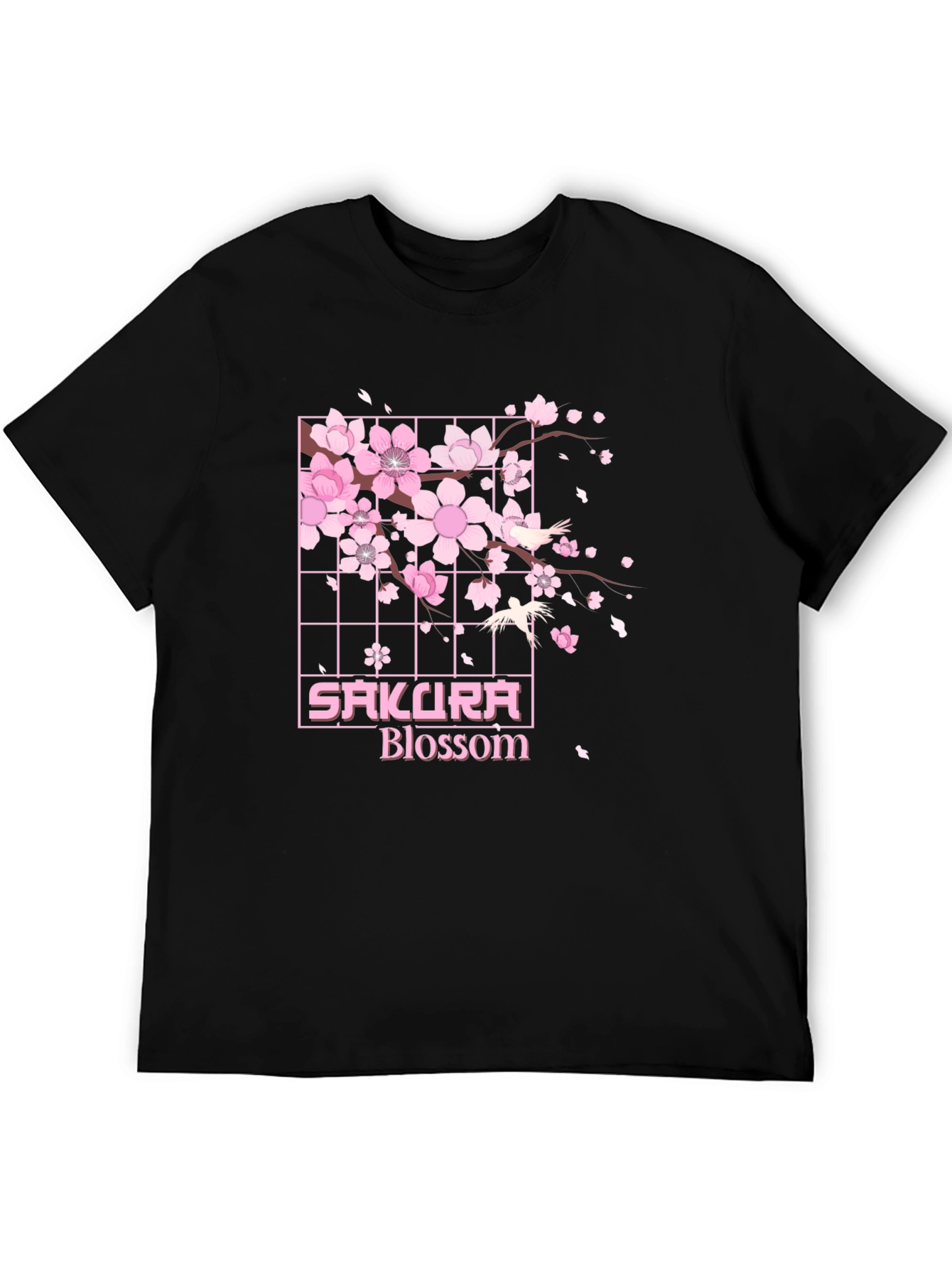 Sakura Blossom Graphic Tee - Black Cotton T-Shirt
