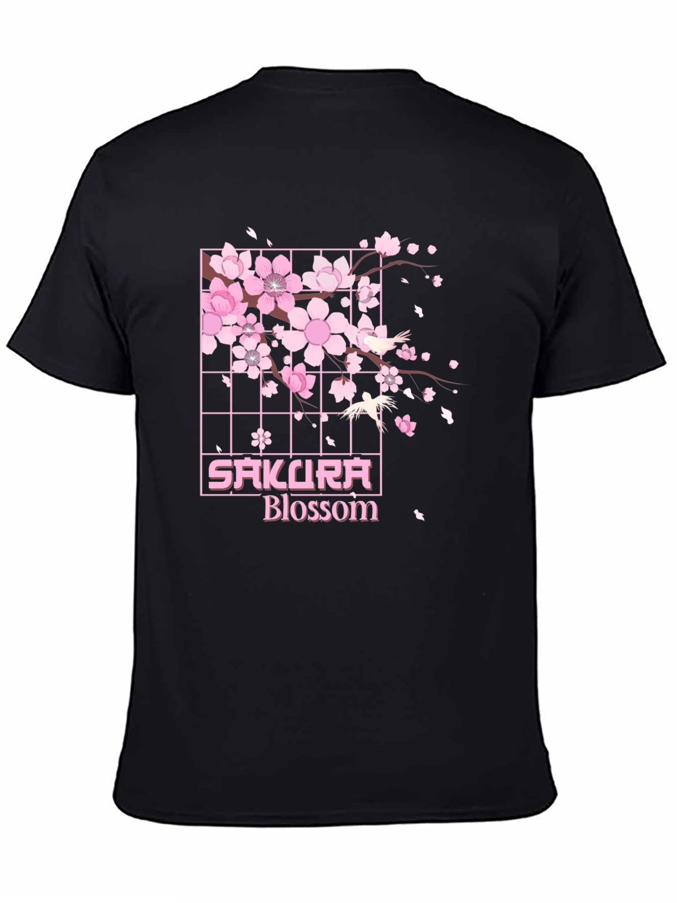 Sakura Blossom Graphic Tee - Black Cotton T-Shirt