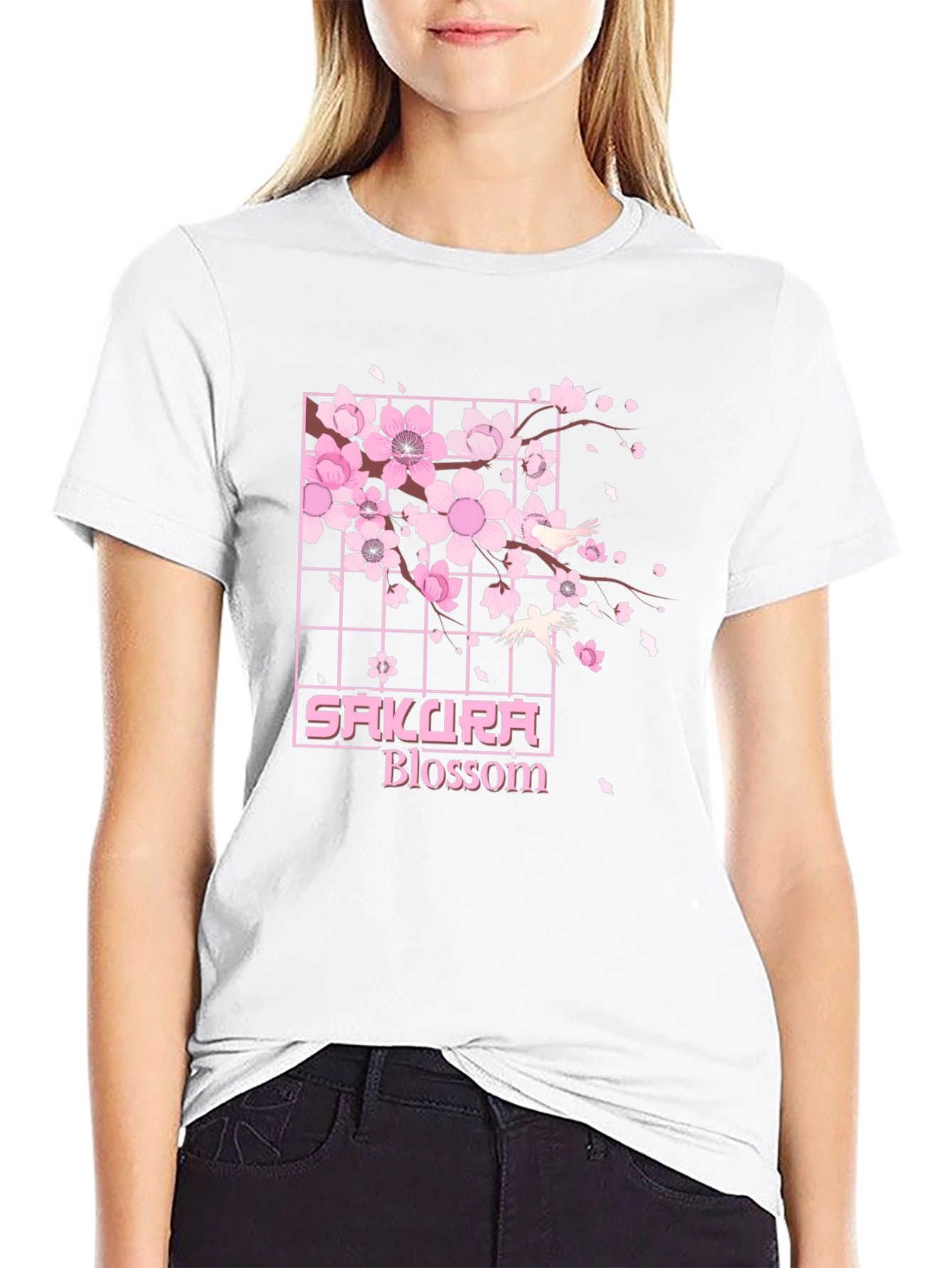 Sakura Blossom Graphic Tee - Black Cotton T-Shirt