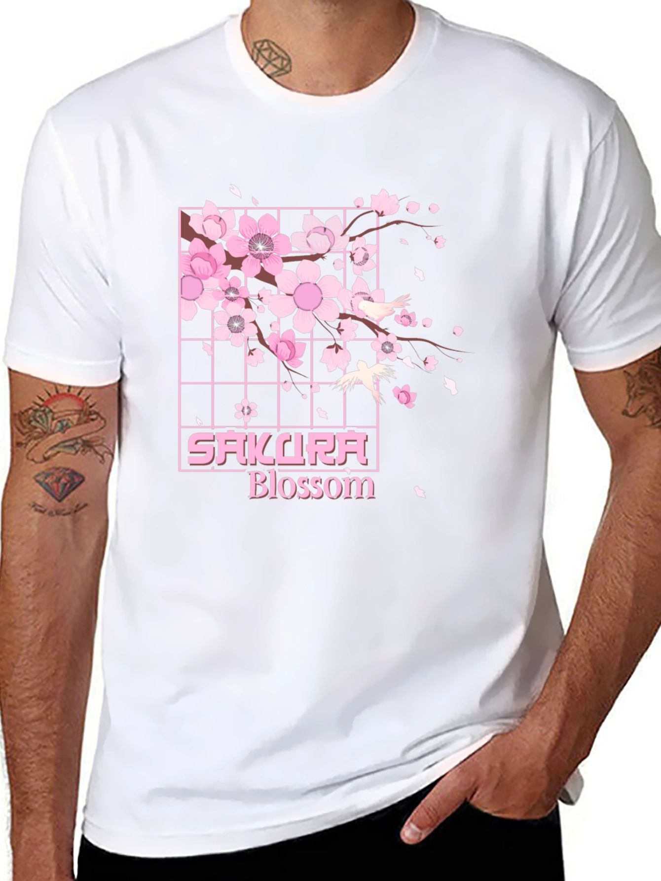 Sakura Blossom Graphic Tee - Black Cotton T-Shirt