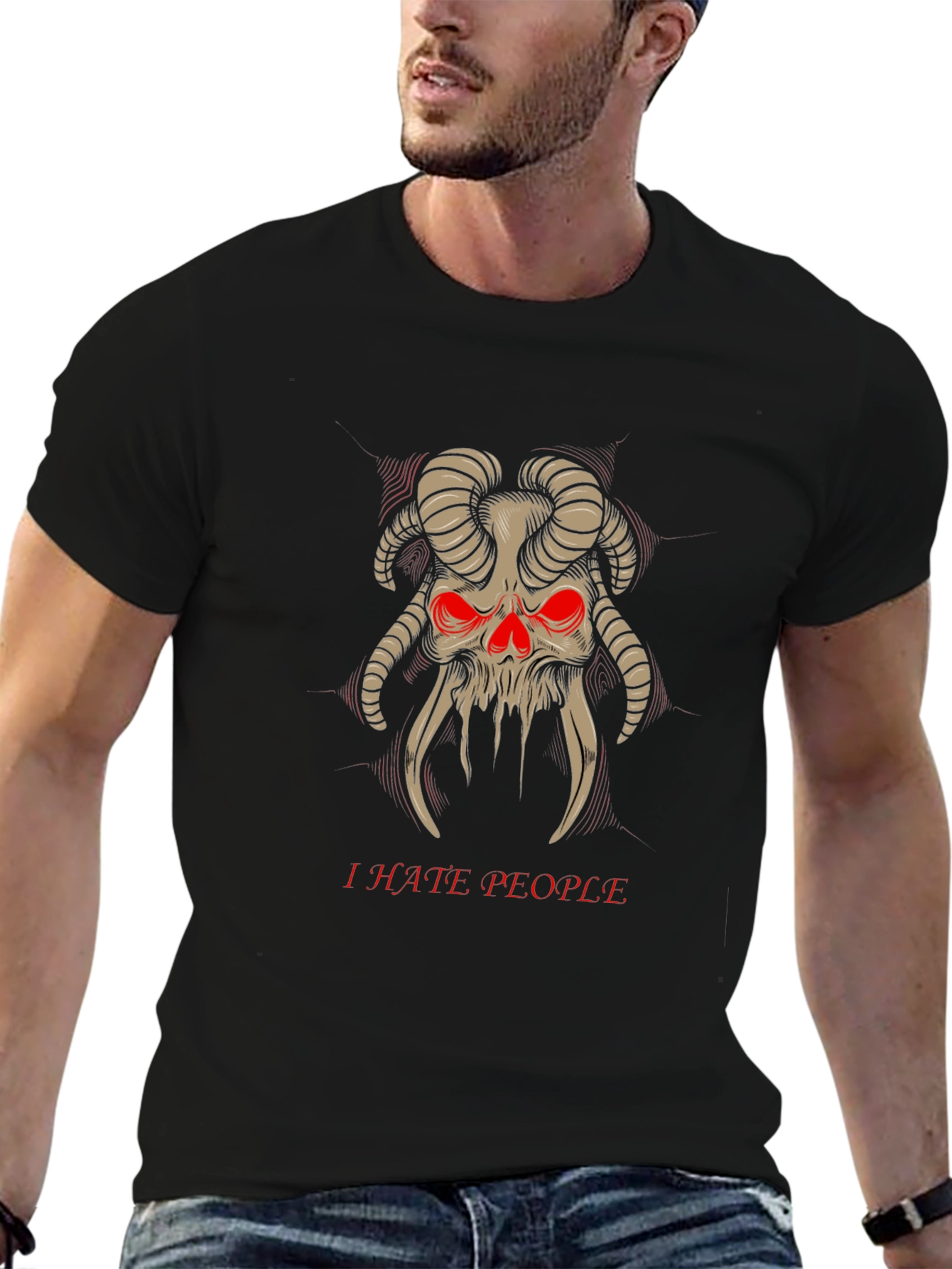 I Hate People Skull Horns T-Shirt Black
