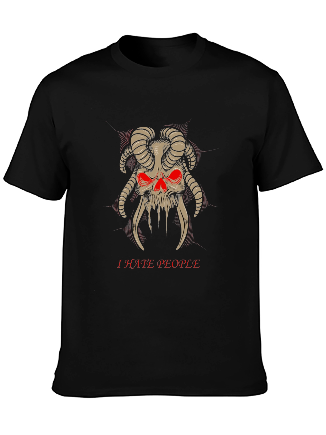 I Hate People Skull Horns T-Shirt Black