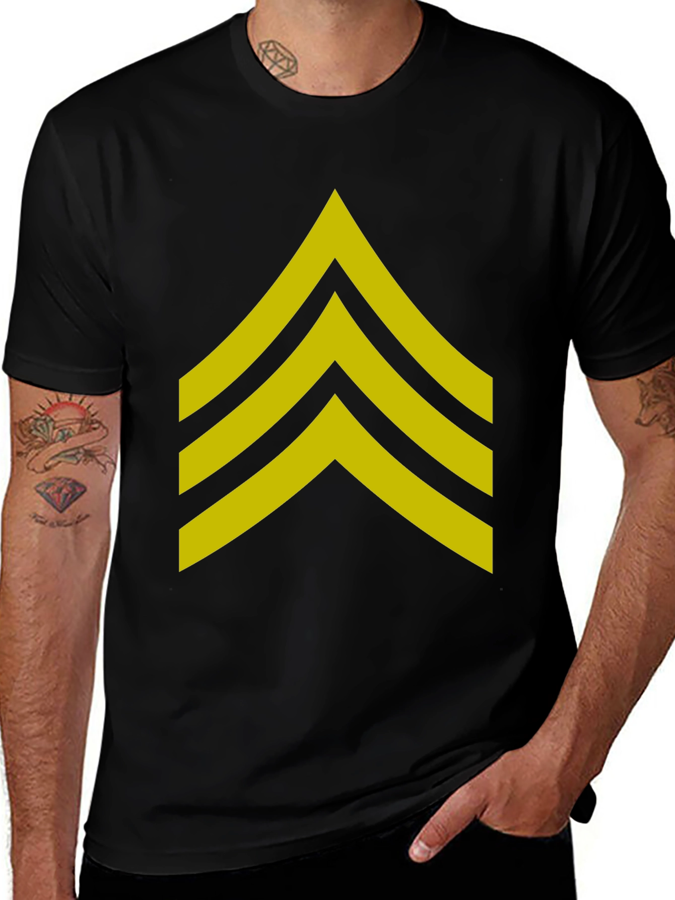 Military Sergeant Stripes Graphic Tee - Black