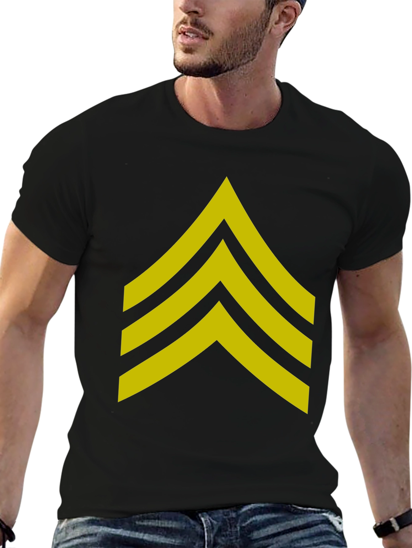 Military Sergeant Stripes Graphic Tee - Black