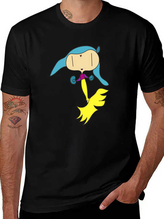 Unique Cartoon Character Graphic Black T-Shirt