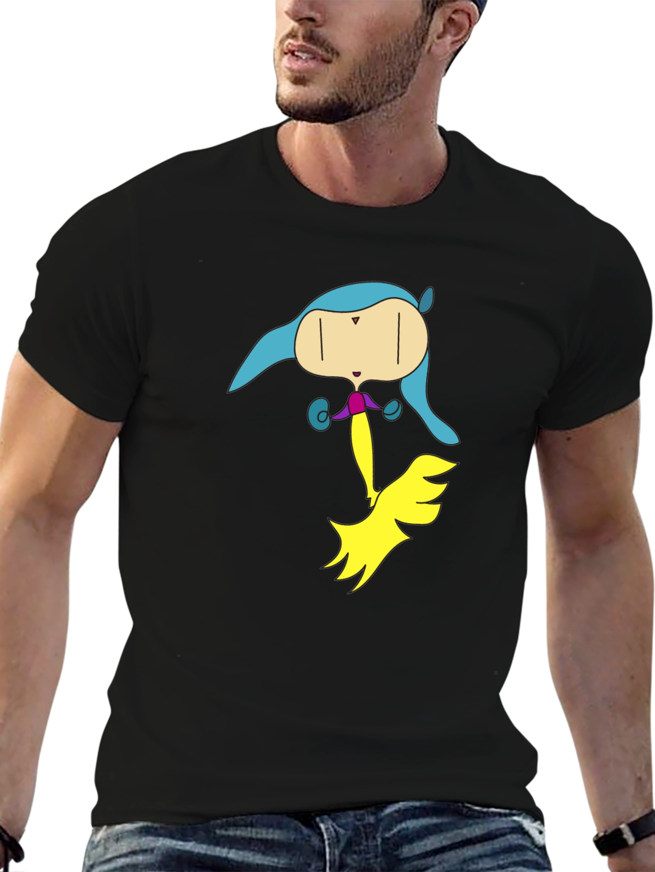 Unique Cartoon Character Graphic Black T-Shirt