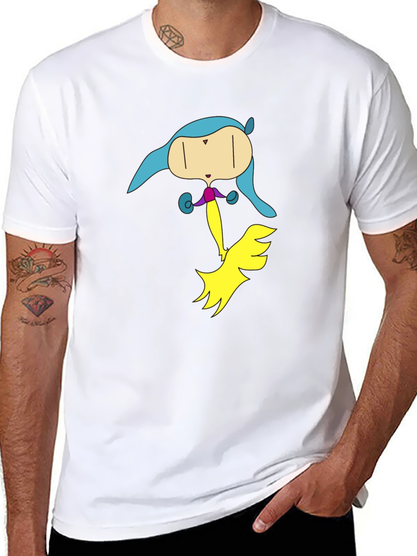 Unique Cartoon Character Graphic Black T-Shirt