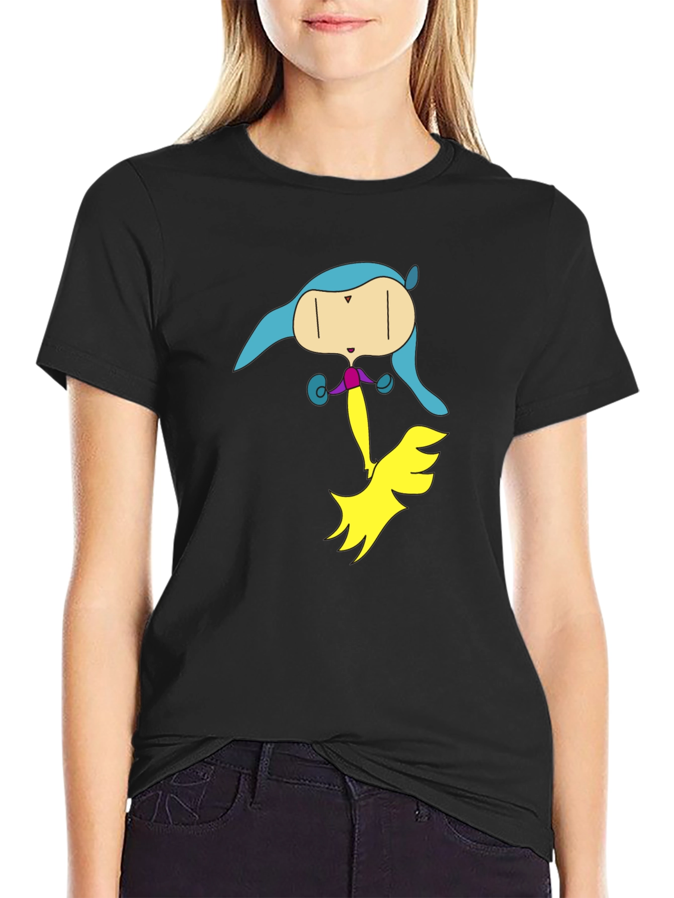 Unique Cartoon Character Graphic Black T-Shirt